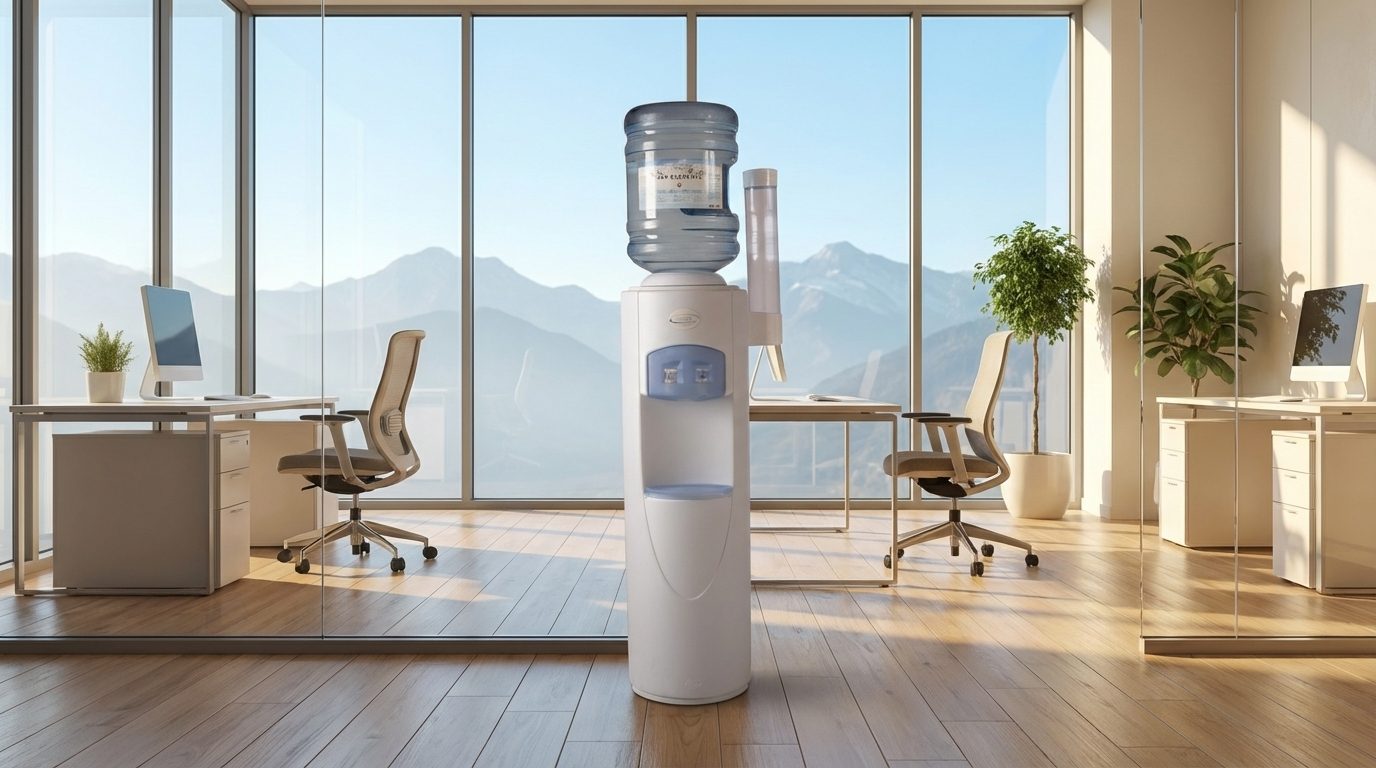Frisches Alpenquellwasser von MYWELL im Büro